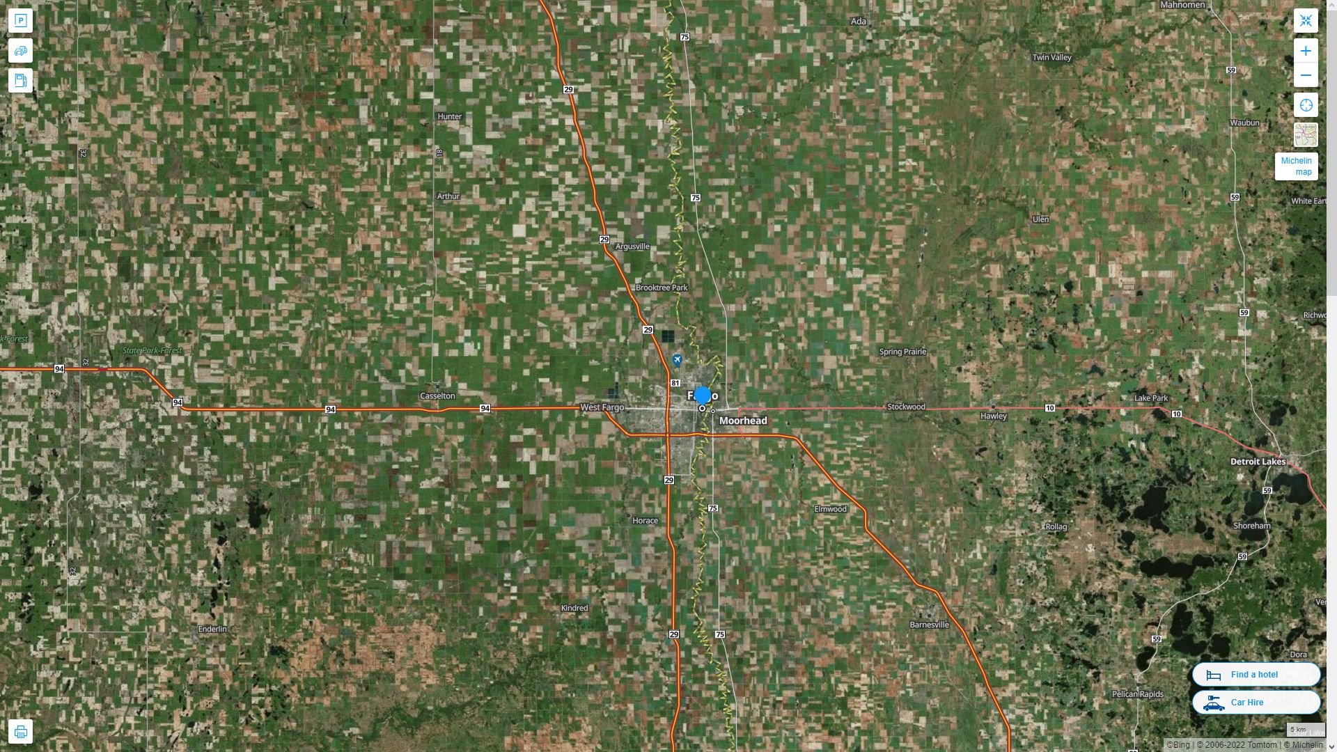 Fargo North Dakota Highway and Road Map with Satellite View